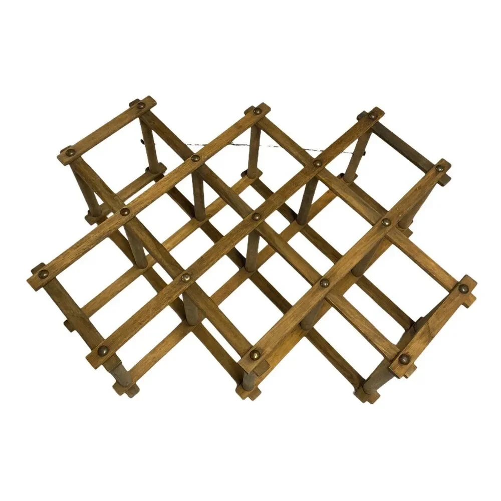 Vintage Wine Rack Accordion Folding Wood Stand Holds 8 Wine Bottles Decorative